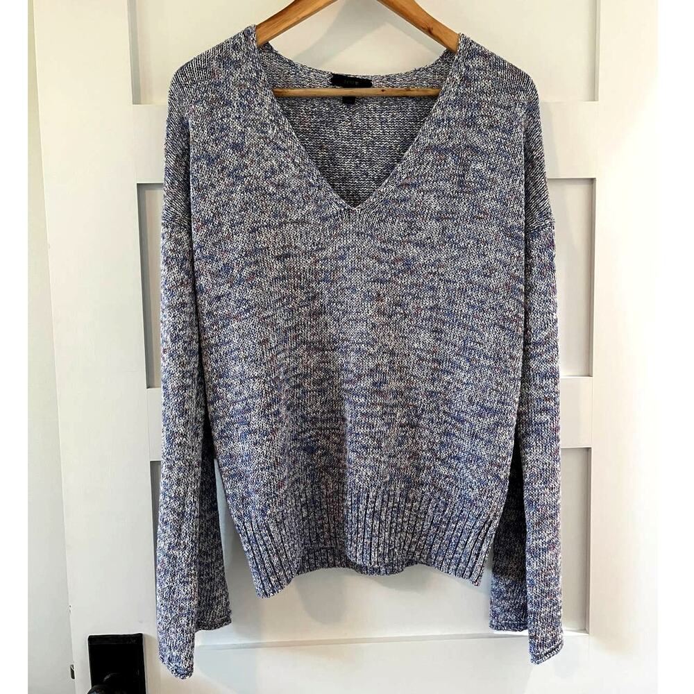 J. Crew Womens Marled Blue & Beige Size M VNeck Sweater with Flared Sleeves